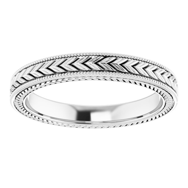 14K White 3 mm Wheat Pattern Band Size 6