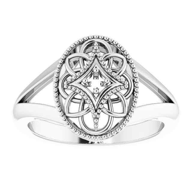 Sterling Silver .025 CTW Diamond Oval Filigree Ring