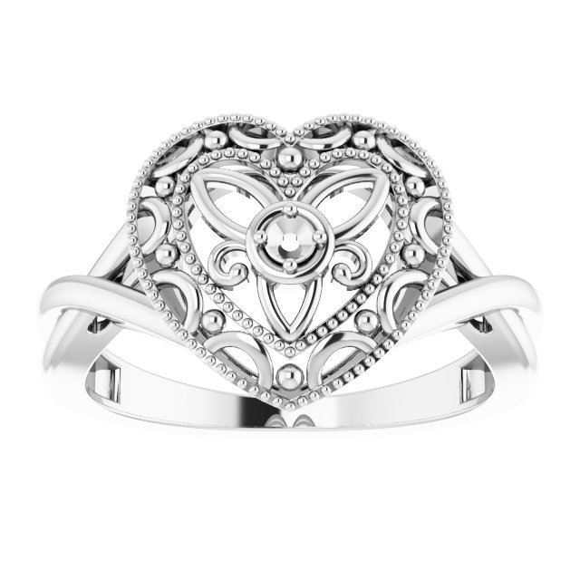 Sterling Silver .025 CTW Natural Diamond Heart Ring Size 8