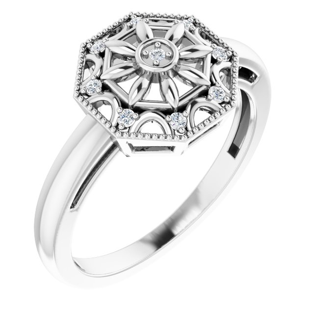 Sterling Silver .05 CTW Natural Diamond Filigree Ring 