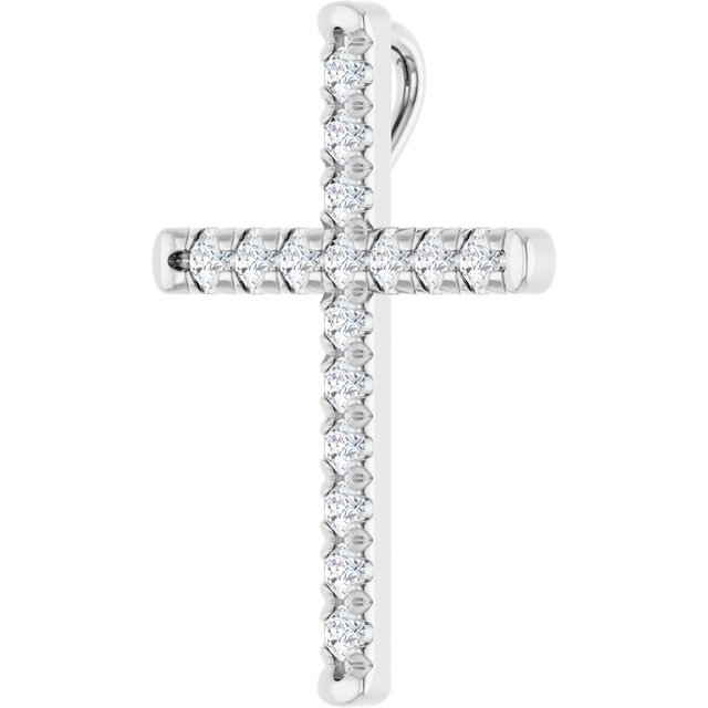 14K White 1/2 CTW Natural Diamond French-Set Cross Pendant