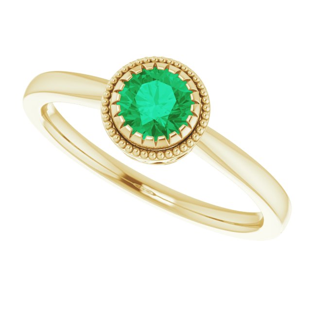 14K Yellow Natural Emerald Ring