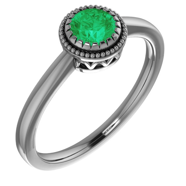 14K White Emerald "May" Birthstone Ring
