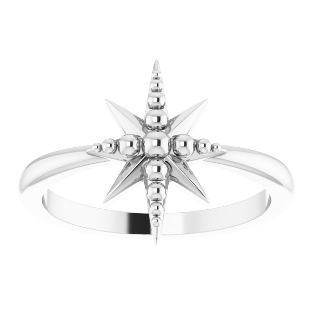 14K White Beaded Star Ring