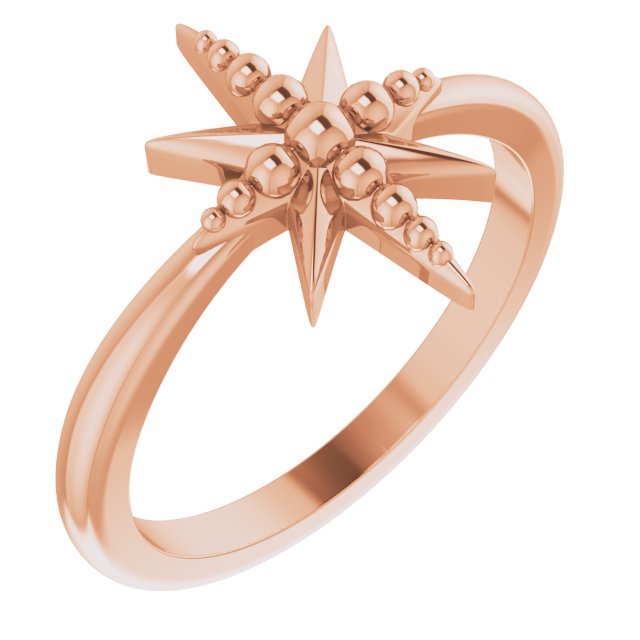 14K Rose Beaded Star Ring