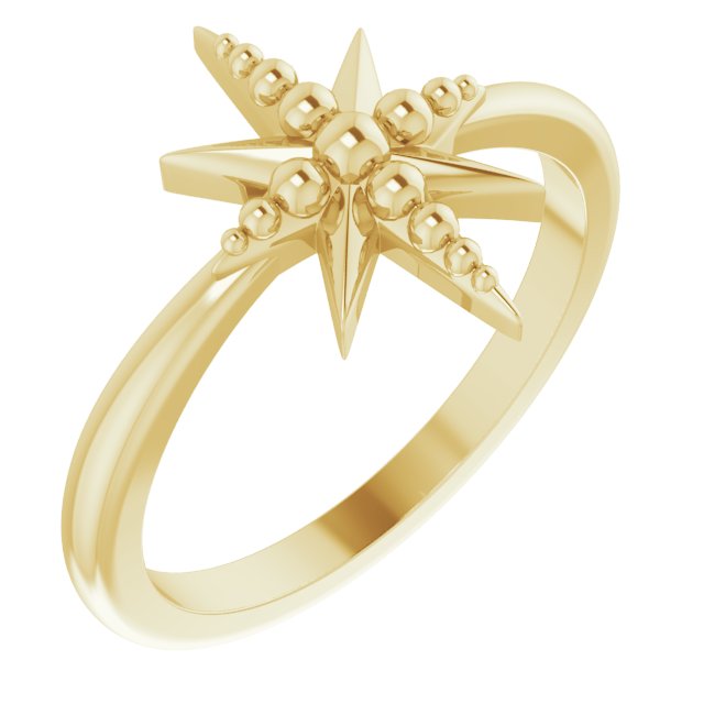 14K Yellow Beaded Star Ring