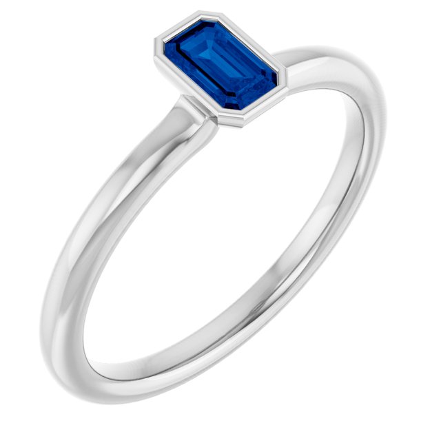 14K White Lab-Grown Blue Sapphire Stackable Ring