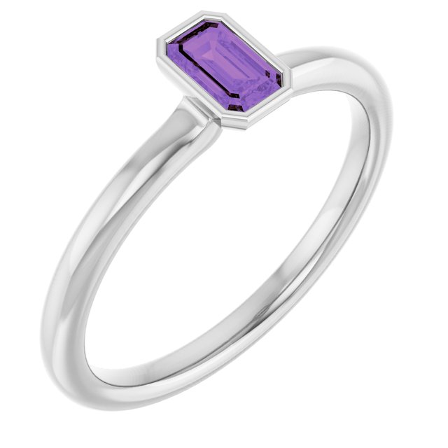 14K White Natural Amethyst Stackable Ring
