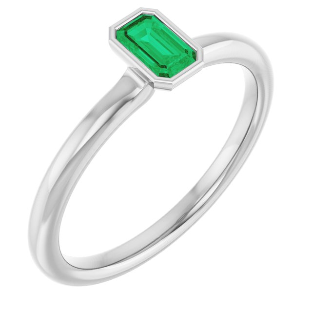 Sterling Silver Natural Emerald Stackable Ring