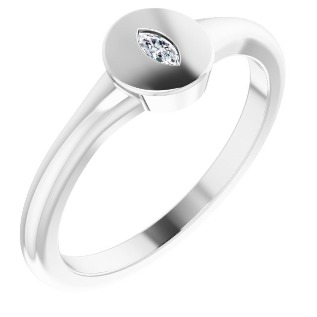 14K White .05 CT Natural Diamond Signet Ring