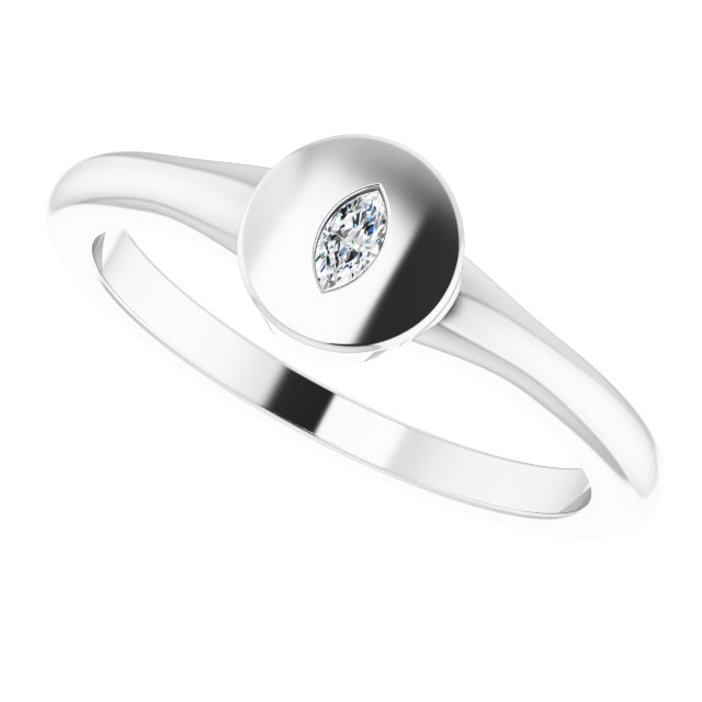 14K White .05 CT Natural Diamond Signet Ring