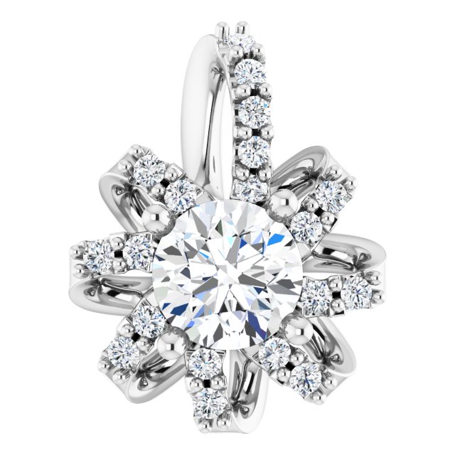 14K White Natural White Sapphire & .07 CTW Natural Diamond Halo-Style Pendant