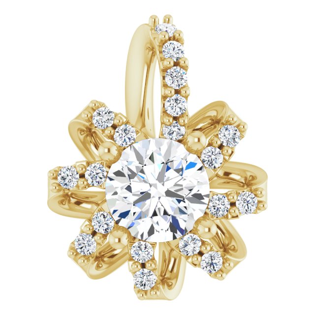 14K Yellow Natural White Sapphire & .07 CTW Natural Diamond Halo-Style Pendant