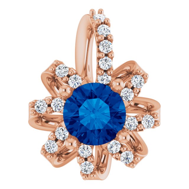 14K Rose Lab-Grown Blue Sapphire & .07 CTW Natural Diamond Halo-Style Pendant