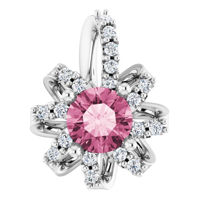 Platinum Natural Pink Tourmaline & .07 CTW Natural Diamond Halo-Style Pendant