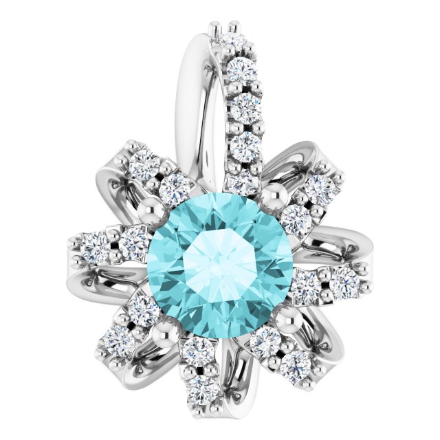 Sterling Silver Natural Blue Zircon & .07 CTW Natural Diamond Halo-Style Pendant