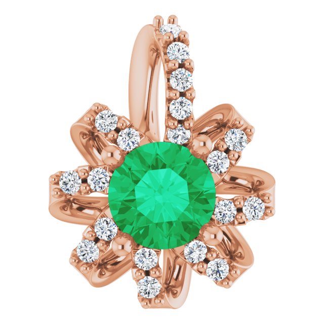 14K Rose Natural Emerald & .07 CTW Natural Diamond Halo-Style Pendant