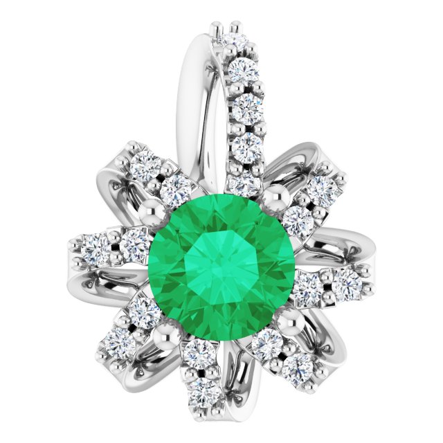 Sterling Silver Natural Emerald & .07 CTW Natural Diamond Halo-Style Pendant