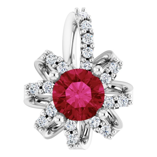 Sterling Silver Lab-Grown Ruby & .07 CTW Natural Diamond Halo-Style Pendant