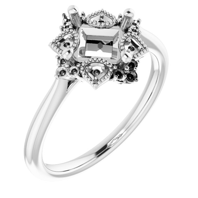 14K White 5.5 mm Square 1/8 CTW Natural Diamond Semi-Set Engagement Ring