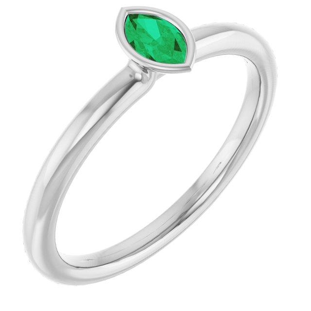 14K White Lab-Grown Emerald Stackable Ring