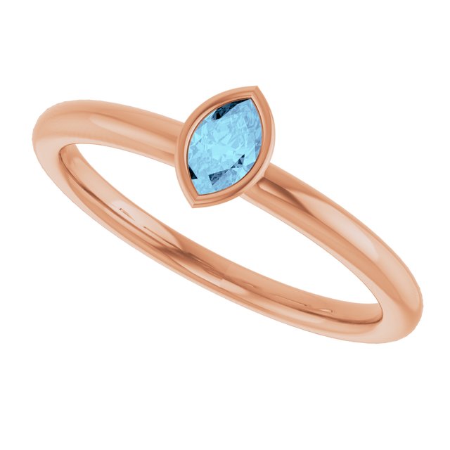 14K Rose Natural Aquamarine Stackable Ring