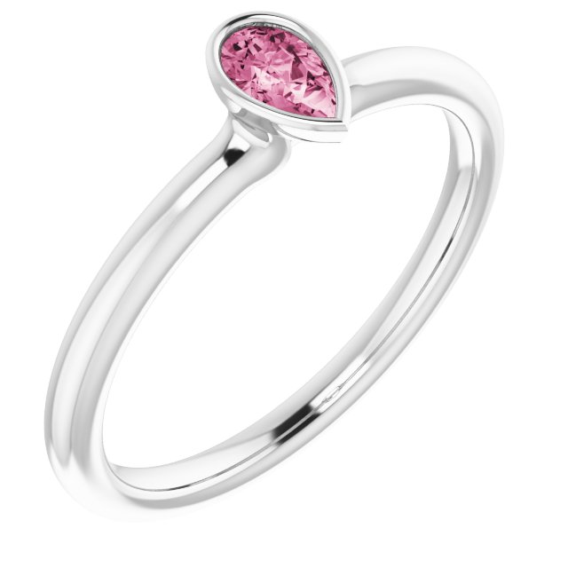 Sterling Silver Natural Pink Tourmaline Stackable Ring