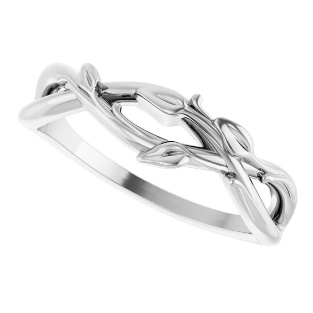 14K White Intertwined Leaf Ring