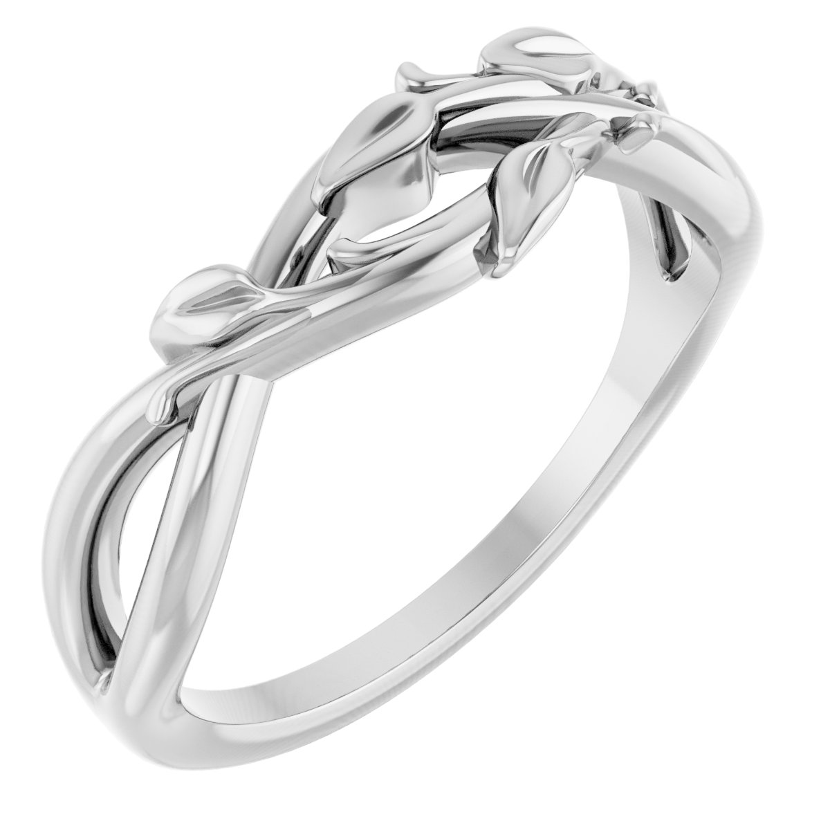 14K White Intertwined Leaf Ring