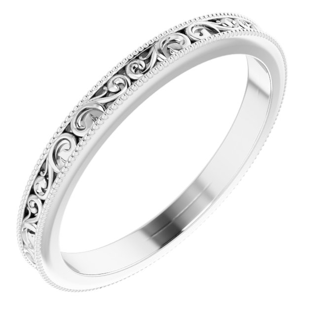 14K White 2.5 mm Milgrain Edge Sculptural Flat Band Size 8