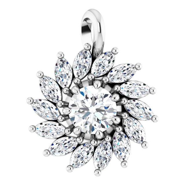 14K White Natural White Sapphire & 5/8 CTW Natural Diamond Halo-Style Pendant