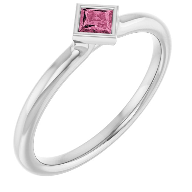 Platinum Natural Pink Tourmaline Stackable Ring