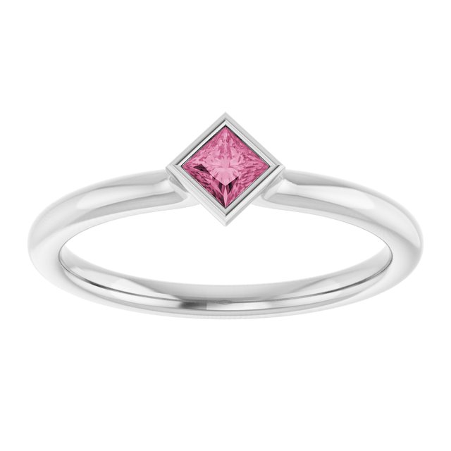 Sterling Silver Natural Pink Tourmaline Stackable Ring