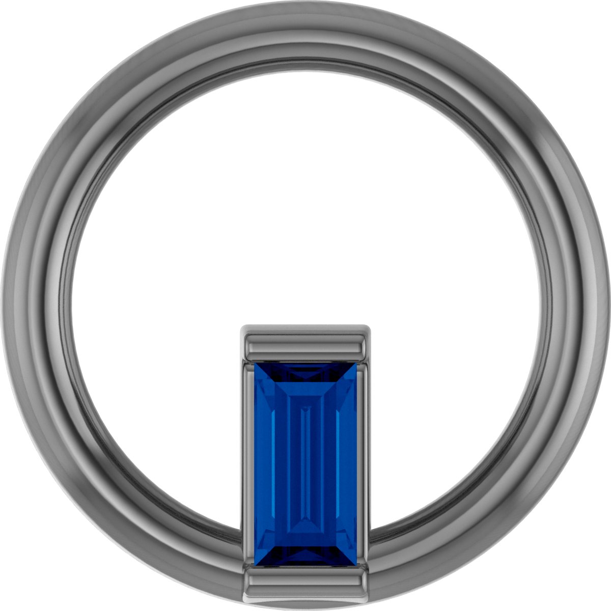 14K White Natural Blue Sapphire Circle Pendant