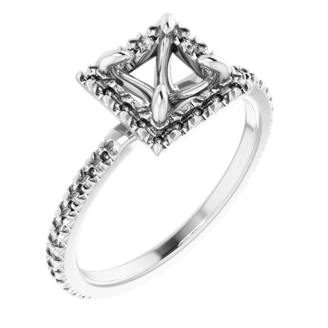 14K White 5 mm Square 1/3 CTW Natural Diamond Semi-Set French-Set Engagement Ring