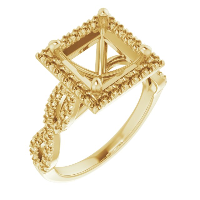 18K Yellow Gold 7.5 mm Square Engagement Ring Mounting