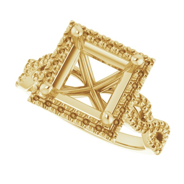 18K Yellow Gold 7.5 mm Square Engagement Ring Mounting