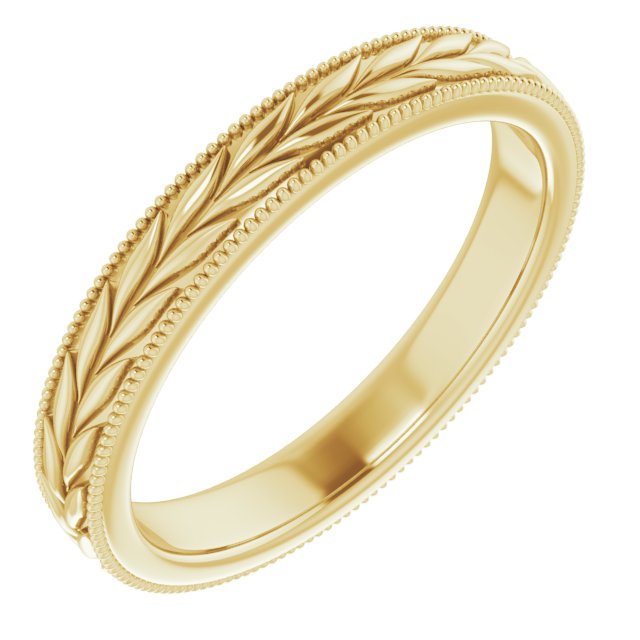 Milgrain Edge Wheat Pattern Standard-Fit Band – 14K Yellow Gold