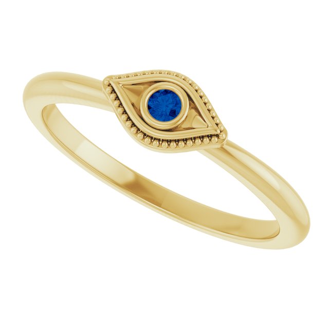 14K Yellow Lab-Grown Blue Sapphire Stackable Evil Eye Ring