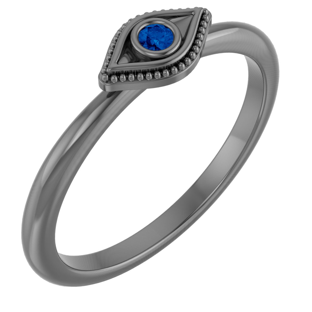 14K Yellow Natural Blue Sapphire Stackable Evil Eye Ring