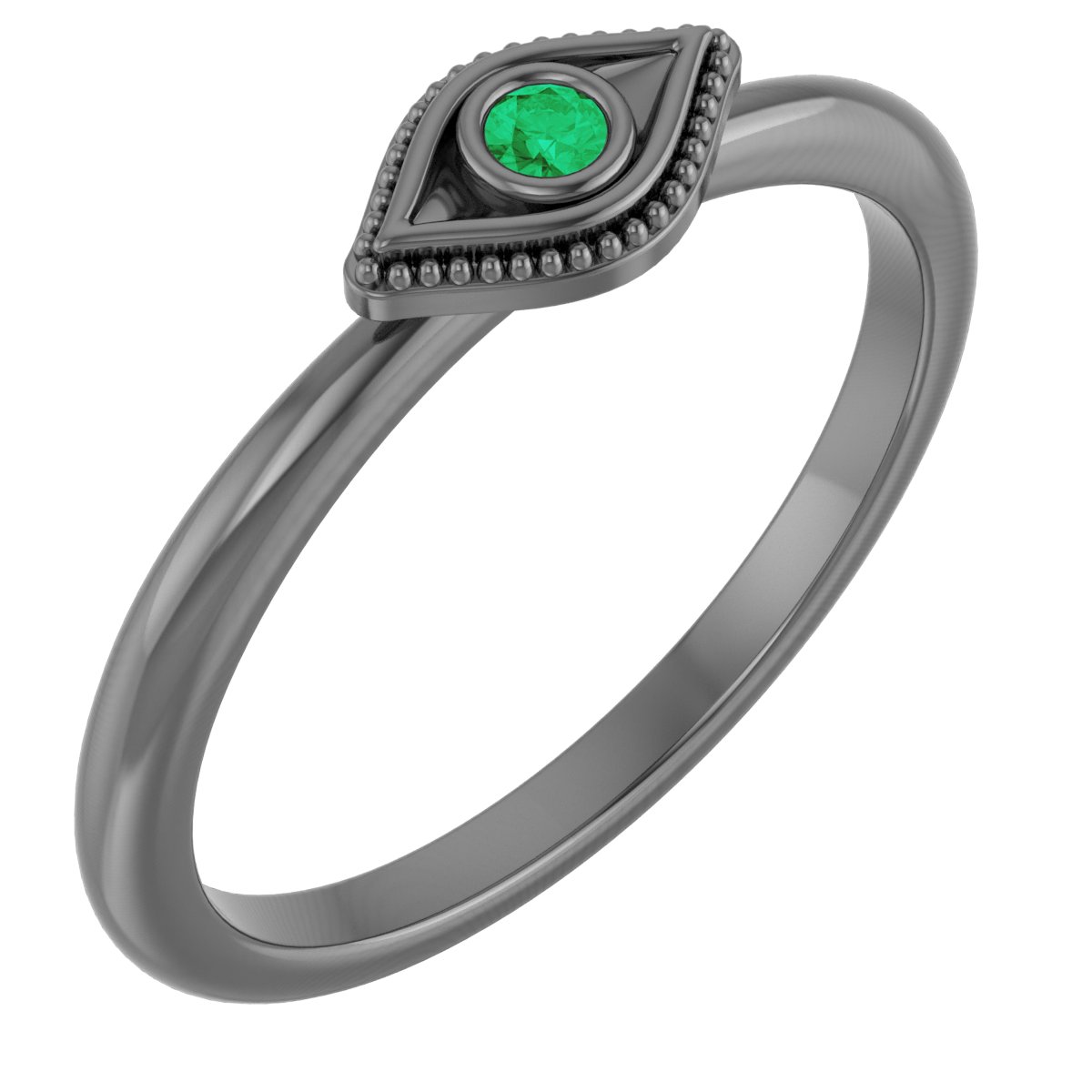 14K Yellow Natural Emerald Stackable Evil Eye Ring