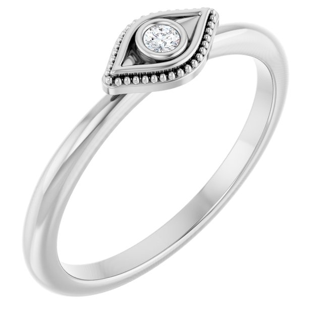 Platinum .03 CT Natural Diamond Stackable Evil Eye Ring