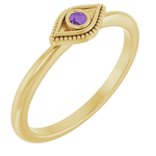 14K Yellow Natural Amethyst Stackable Evil Eye Ring
