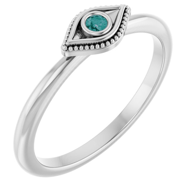 Platinum Natural Alexandrite Stackable Evil Eye Ring