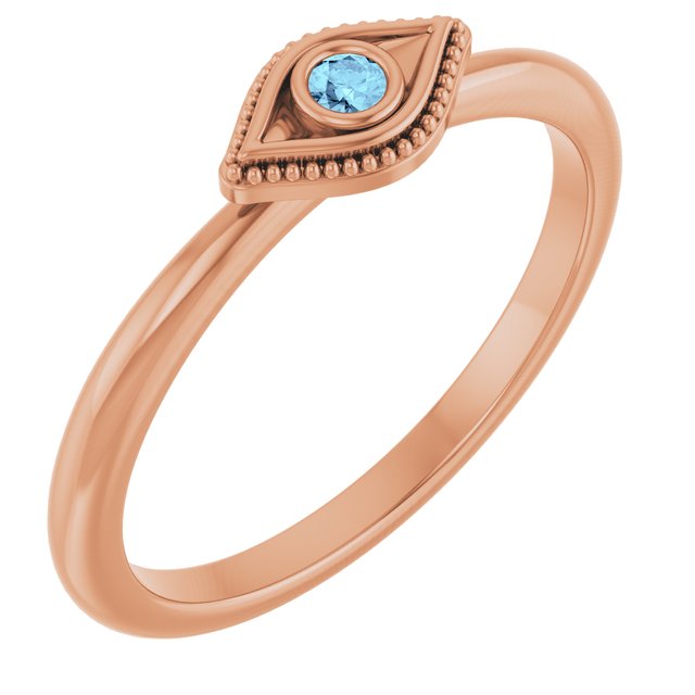 14K Rose Natural Aquamarine Stackable Evil Eye Ring