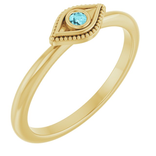 14K Yellow Natural Blue Zircon Stackable Evil Eye Ring