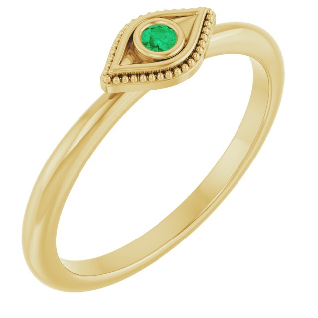 14K Yellow Lab-Grown Emerald Stackable Evil Eye Ring