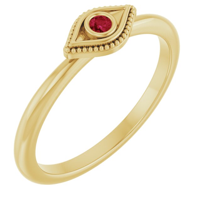 14K Yellow Lab-Grown Ruby Stackable Evil Eye Ring