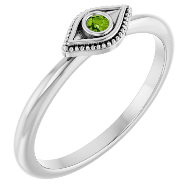 Sterling Silver Natural Peridot Stackable Evil Eye Ring