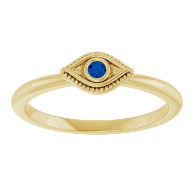 14K Yellow Lab-Grown Blue Sapphire Stackable Evil Eye Ring